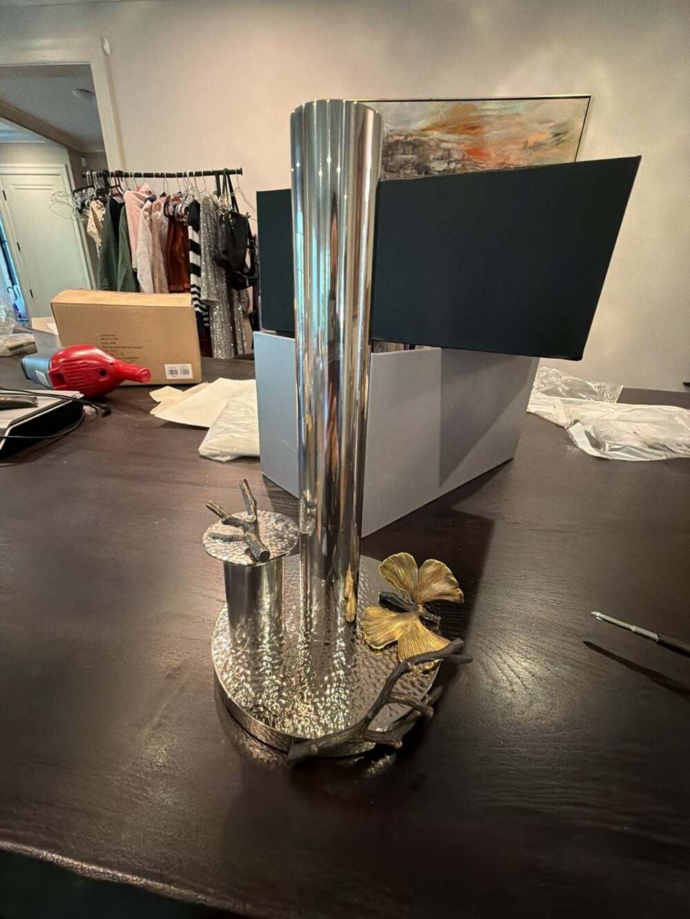 Michael Aram Ginkgo Paper Towel Holder as is butterfly needs to be reattached